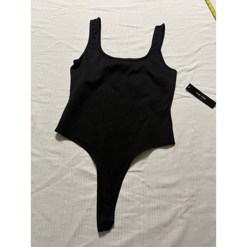 Moa Moa Womens Scoop Neck Sleeveless Thong Bodysuit Black NWT Size L